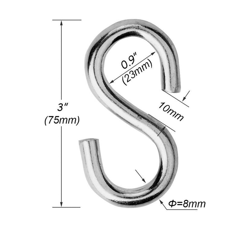 F Flammi Flammi 2 Pack Heavy Duty S Hooks for Hanging Hammock Stand Swing Plants, Max 500 Lbs, 3 Inch Long 5/16 Inch Thick Strong Galvanized Utility Hooks - Image 2